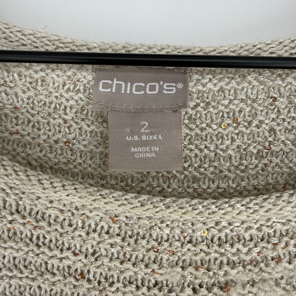 Chicos Tan Neutral Knit Long Sleeve Pullover Sweater Size 2 L - Picture 6 of 12
